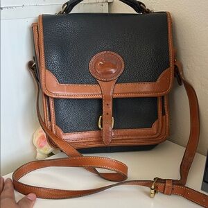 Dooney & Bourke Black and Tan Leather Messenger Bag